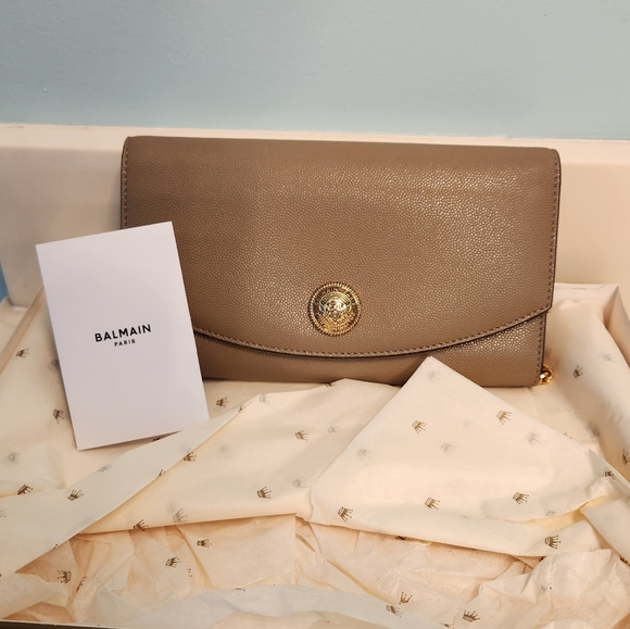 Balmain Taupe Leather Wristlet - Picture 1 of 4